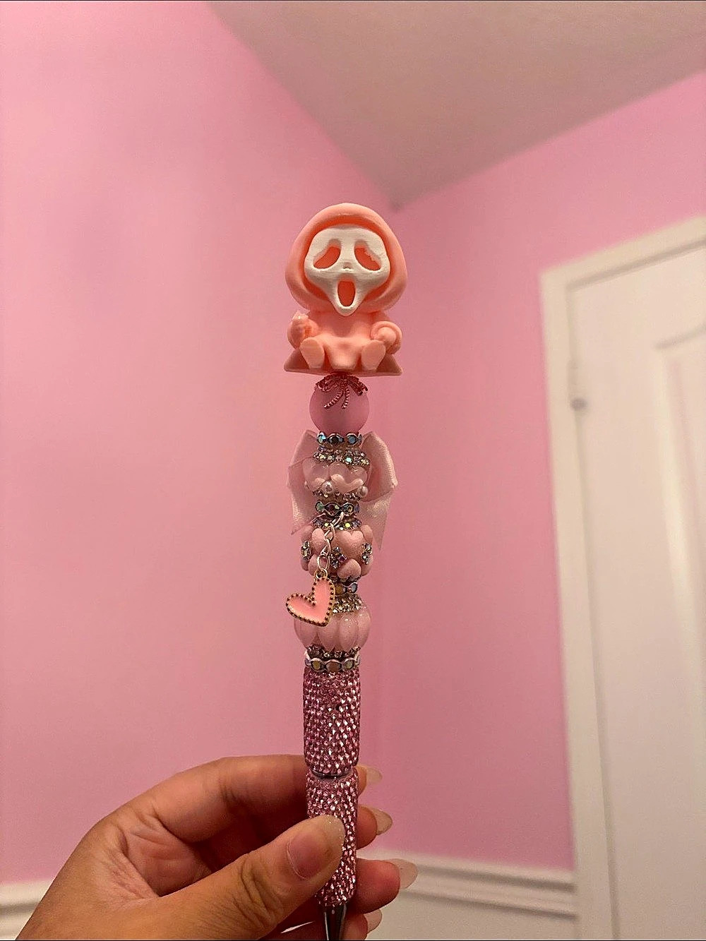 Pink Ghostface Beaded Rhinestone Pen